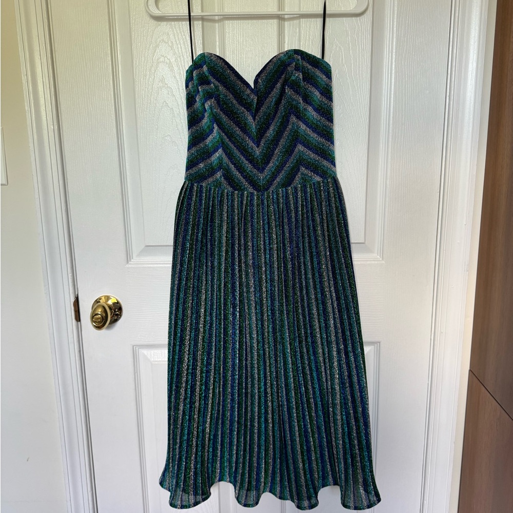 Dress the Population Strapless Green and Blue Dress